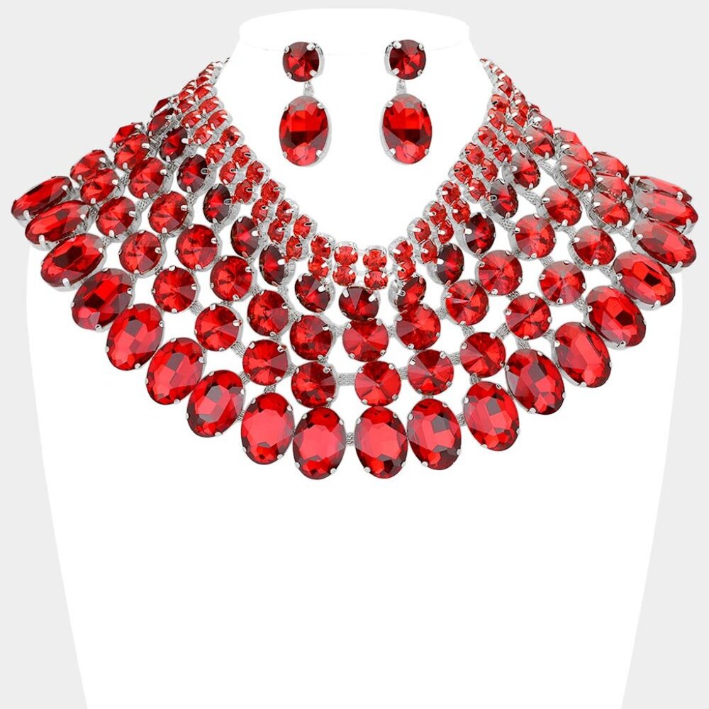 Statement Rhinestone Collar Necklace Set - Picture 2 of 4